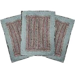 Pack of 3 Water Absorbing Bathroom Mats ? Anti-Slip Cotton Door Mats for Home Entrance, Kitchen & Floor D?cor (Furry Sky Blue, 56?38 cm)