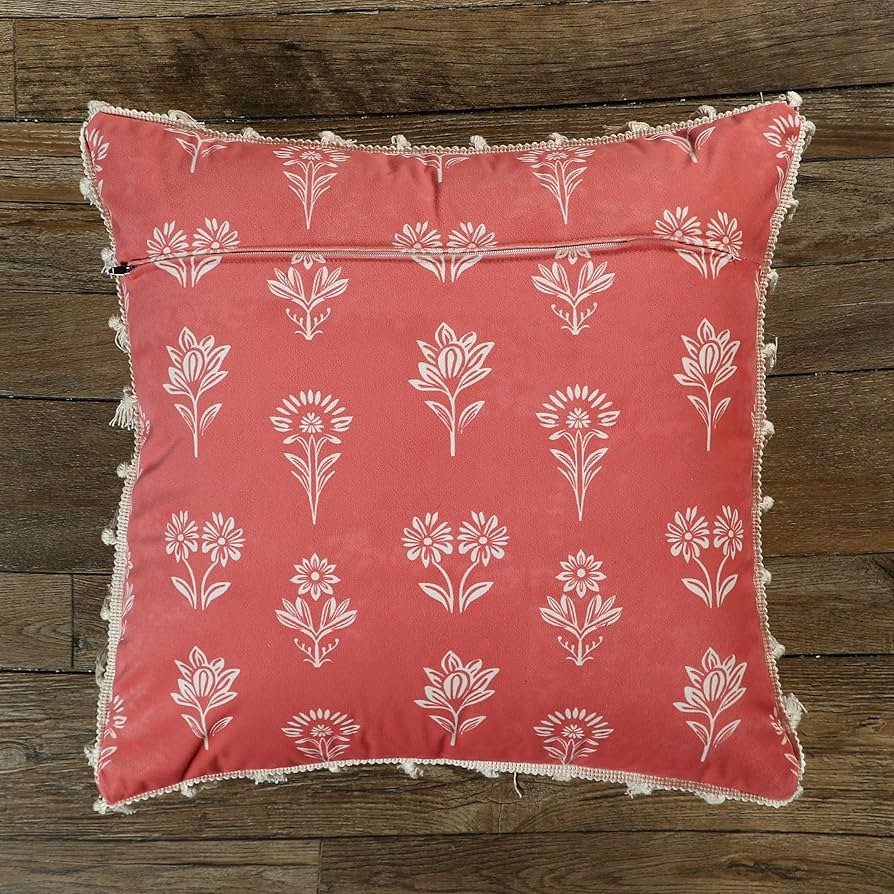 Square Cushion Cover 16x16 Inches ? Tulip Rust | Nature Theme with Elegant Frilled Design