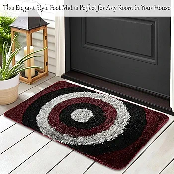 Pack of 2 Anti-Slip Bathroom Mats ? Furry Polyester Door Mats for Home Entrance, Kitchen & Bathroom (Grey & Maroon, 61?41 cm)