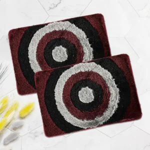 Pack of 2 Anti-Slip Bathroom Mats ? Furry Polyester Door Mats for Home Entrance, Kitchen & Bathroom (Grey & Maroon, 61?41 cm)