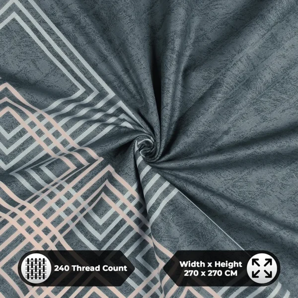 240 TC Cotton Bedsheet for King Size Bed with 2 Pillow Covers – Abstract Geometric Design, Light Grey (270 x 270 cm)