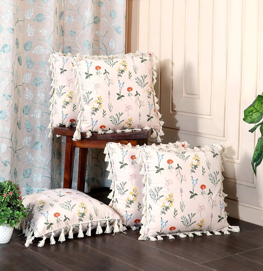 Square Cushion Cover 16x16 Inches ? Blooming Crane?s-Bill | Nature Theme with Elegant Frilled Design