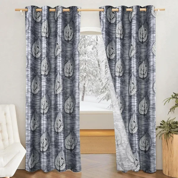 75% Blackout Leaf Print Door Curtains Pack of 2