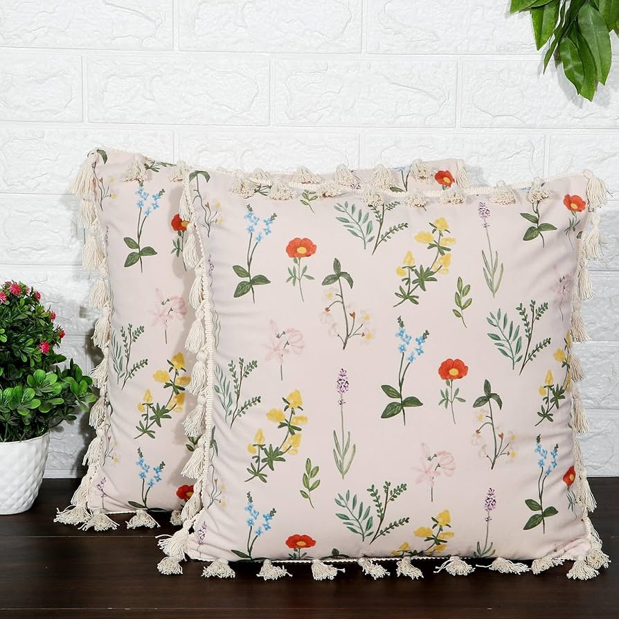 Square Cushion Cover 16x16 Inches ? Blooming Crane?s-Bill | Nature Theme with Elegant Frilled Design