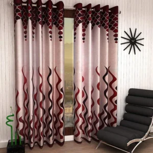 Wave Panel Polyster Curtains - Maroon