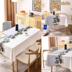 PVC Dining Tablecloth Cover – Waterproof, Oil-Resistant Rectangular Table Cloth with Clear Floral Print for 6–8 Seaters (140×220 cm, Stone Grey)