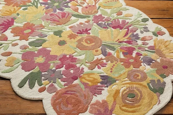 Handmade Tufted Wool Carpet – Export Quality Floral Blossom Design, Vibrant Colours, 4x6 ft (Yellow)