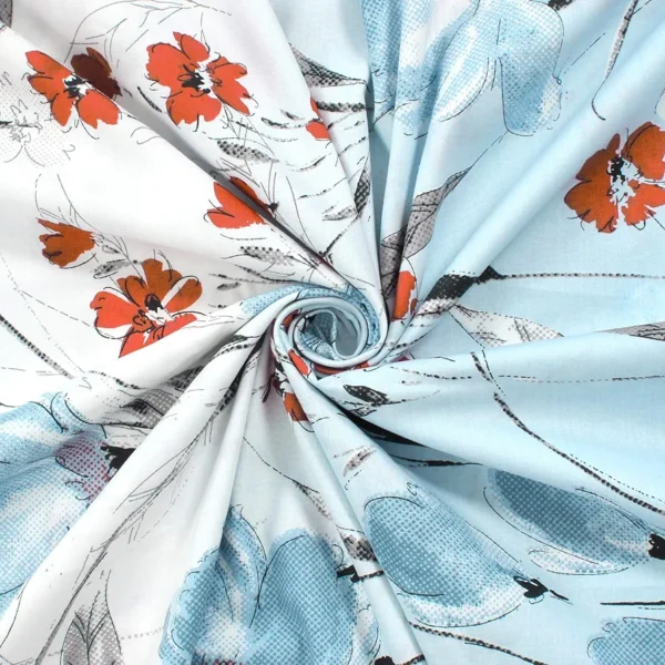 240 TC Cotton Bedsheet for King Size Bed – Sky Blue Floral Print | 1 Bedsheet with 2 King Pillow Covers (270 x 270 cm) | Soft & Durable