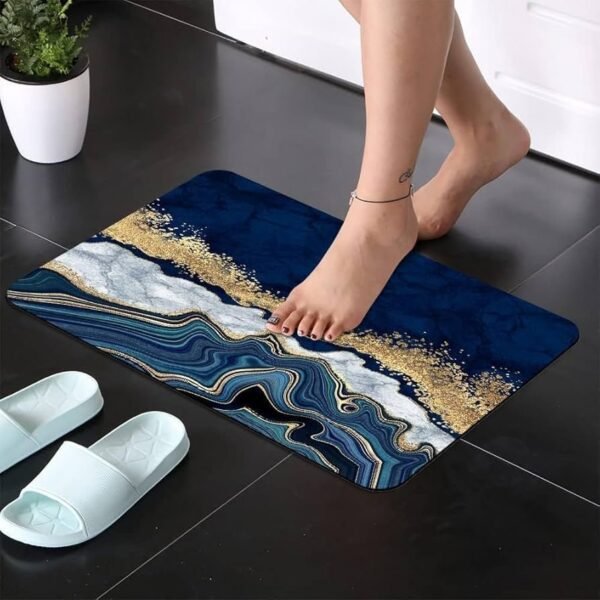 3D Bathroom Mat - Non Slip Water Absorbent Texture Square Bathroom Shower Mat Thin Shower Rugs, Perfect for Home Office & Kitchen, Bathroom Decor(60 _ 40) (Blue Marble)