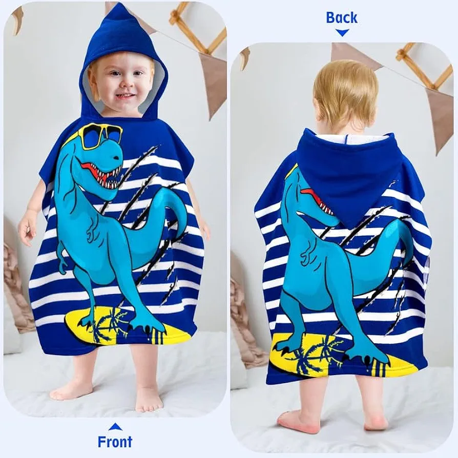 Poncho Hooded Towel for Kids – 60 x 60 cm (Blue Dino)