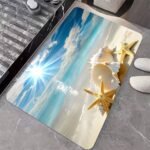 3D Bathroom Mat – Non-Slip Water Absorbent Rubber Shower Rug with High Pile, Easy Care Floor Mat for Bathroom, Kitchen & Home Decor - Beach & Shell