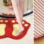Cute Footprint Microfiber Bath Mat – Non-Slip, Water Absorbent, Quick Dry Bathroom Rug & Doormat - Red