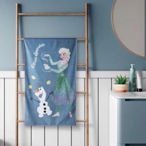 Kids Cotton Bath Towel – 67x130 cm, 380 GSM, Quick-Dry & High Absorbency (Disney Frozen – Dark Teal)
