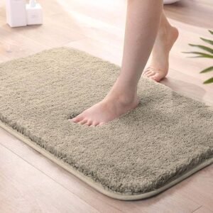 Microfiber Bath Mat (40x60 cm) – Super Soft, Non-Slip, Washable Floor Mat for Bathroom, Kitchen, Bedroom & Home (Pack of 1, Rectangular) - Beige