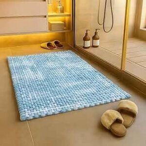 Bathroom Mat (40x60 cm) – Anti-Slip, Water-Absorbent Cotton & Polyester Floor Mat for Home, Bathroom & Doorway - Sky Blue
