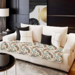 Premium Quilted Velvet Sofa Cover Mat | Dustproof Couch Seat Runner for 5-Seater Sofa (Peacock, Multicolor)
