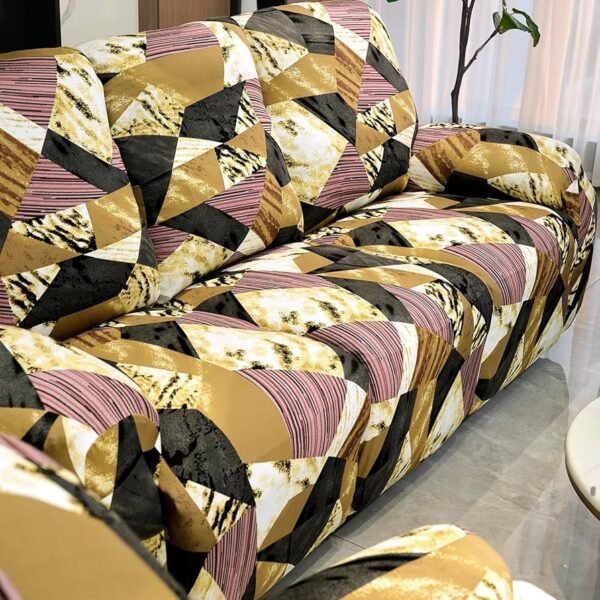 140 GSM Fully Covered Recliner Sofa Cover – 3 Seater (Wine Abstract Geometry)