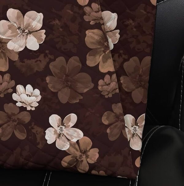 Premium Quilted Velvet Sofa Cover Mat | Floral Couch Seat Runner for 5-Seater Sofa (Coffee Brown Flower)