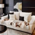 Premium Quilted Velvet Sofa Cover Mat | Printed Couch Seat Runner for 5-Seater Sofa (Golden Circle)