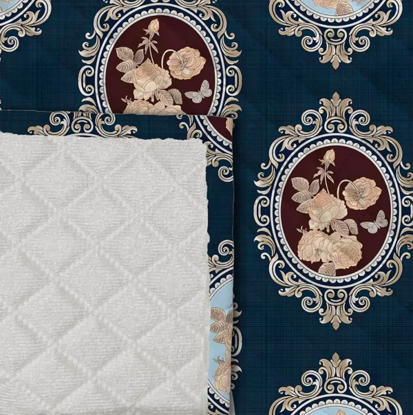 Premium Soft Quilted Velvet Sofa Cover Mat – 1 Seater (Blue Damask)
